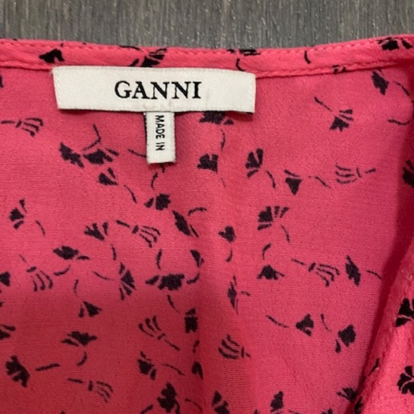 🩷GANNI Barra Hot Pink Crepe Wrap Balloon Sleeve Blouse Size EU 34 / US 2 - Picture 4 of 11